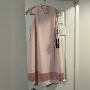 Karl Lagerfeld Authentic Baby Pink Shift Dress with Fringe Detail and Split Back